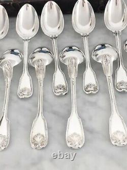 Christofle Antique Silver Plated Tea/dessert Spoons Set Of 12 Pcs In Gift Box