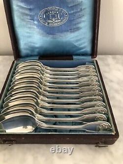 Christofle Antique Silver Plated Tea/dessert Spoons Set Of 12 Pcs In Gift Box