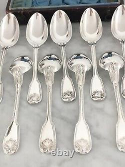 Christofle Antique Silver Plated Tea/dessert Spoons Set Of 12 Pcs In Gift Box