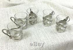 Christofle Art Nouveau Silver Plated Small Tea Turkish Coffee Glasses Cups Set