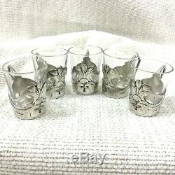 Christofle Art Nouveau Silver Plated Small Tea Turkish Coffee Glasses Cups Set