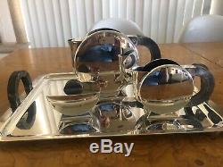 Christofle France Art Deco Christian Fjerdingstad Silver Plated Tea Pot Tray Set