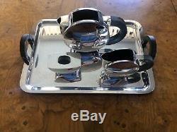 Christofle France Art Deco Christian Fjerdingstad Silver Plated Tea Pot Tray Set