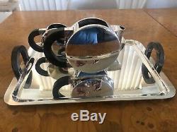 Christofle France Art Deco Christian Fjerdingstad Silver Plated Tea Pot Tray Set