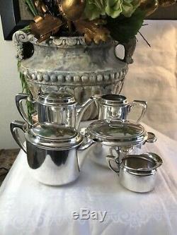 Christofle France Art Deco Hotel Silver Tea Set