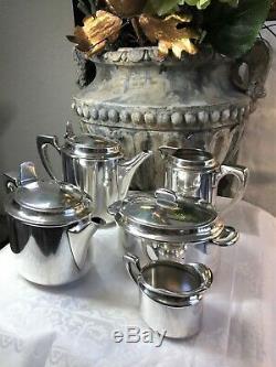 Christofle France Art Deco Hotel Silver Tea Set