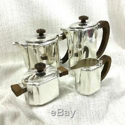 Christofle French Art Deco Silver Plated Tea Coffee Set Teapot Geometric Bauhaus