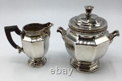 Christofle Gallia France Silver Plate Tea & Coffee Service w Tray, Ebony Handles
