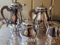 Christofle Gallia Gadroons Tea Set. FRANCE Shiny Silverplate 4 pieces GREAT