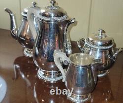 Christofle Gallia Gadroons Tea Set. FRANCE Shiny Silverplate 4 pieces GREAT