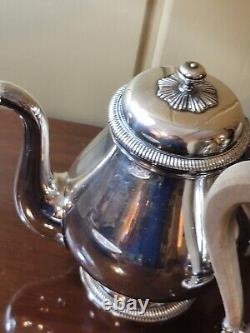 Christofle Gallia Gadroons Tea Set. FRANCE Shiny Silverplate 4 pieces GREAT