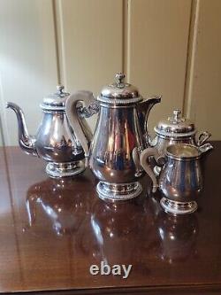 Christofle Gallia Gadroons Tea Set. FRANCE Shiny Silverplate 4 pieces GREAT