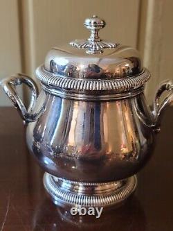 Christofle Gallia Gadroons Tea Set. FRANCE Shiny Silverplate 4 pieces GREAT