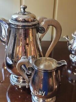 Christofle Gallia Gadroons Tea Set. FRANCE Shiny Silverplate 4 pieces GREAT