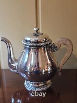 Christofle Gallia Gadroons Tea Set. FRANCE Shiny Silverplate 4 pieces GREAT