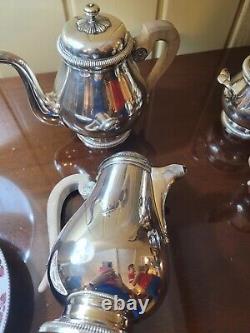 Christofle Gallia Gadroons Tea Set. FRANCE Shiny Silverplate 4 pieces GREAT