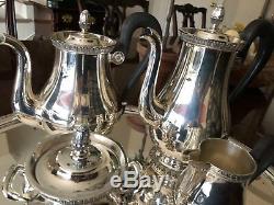 Christofle Malmaison Silver Plated Coffee and Tea Service with Tray