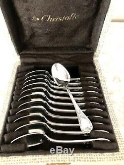 Christofle Marly Silver Plated Coffee Tea Spoons Set Of 12 Pcs In Box