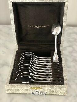 Christofle Marly Silver Plated Coffee Tea Spoons Set Of 12 Pcs In Box