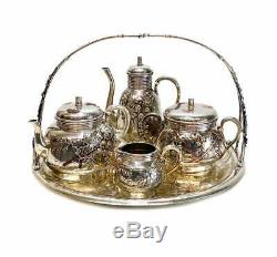 Christofle Orfevre French 950 Silver & Mixed Metal Japonism Tea Set c1880