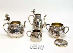 Christofle Orfevre French 950 Silver & Mixed Metal Japonism Tea Set c1880