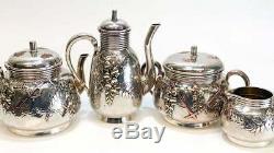 Christofle Orfevre French 950 Silver & Mixed Metal Japonism Tea Set c1880