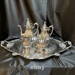 Christopher Wren Wallace Silverplate 5 Piece Coffee Tea Pot Creamer Sugar w Tray