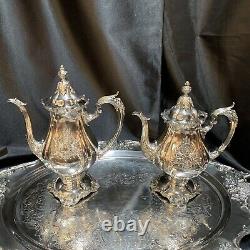 Christopher Wren Wallace Silverplate 5 Piece Coffee Tea Pot Creamer Sugar w Tray