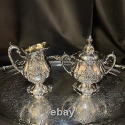 Christopher Wren Wallace Silverplate 5 Piece Coffee Tea Pot Creamer Sugar w Tray