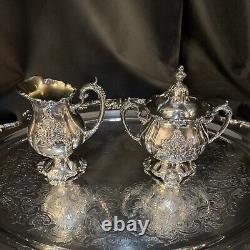 Christopher Wren Wallace Silverplate 5 Piece Coffee Tea Pot Creamer Sugar w Tray