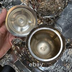 Christopher Wren Wallace Silverplate 5 Piece Coffee Tea Pot Creamer Sugar w Tray