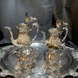 Christopher Wren Wallace Silverplate 5 Piece Coffee Tea Pot Creamer Sugar w Tray