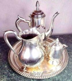 Coffee Tea Silver Full Service Set Tray Pot Pitcher Creamer Vintage William Adam