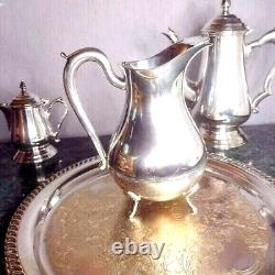 Coffee Tea Silver Full Service Set Tray Pot Pitcher Creamer Vintage William Adam