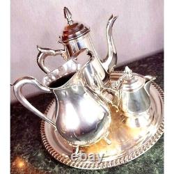 Coffee Tea Silver Full Service Set Tray Pot Pitcher Creamer Vintage William Adam