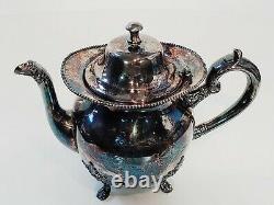 Columbia Silver Co. Quadruple 4 Pc Tea Set With Leonard Tray Silver Plate 5 pcs