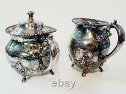 Columbia Silver Co. Quadruple 4 Pc Tea Set With Leonard Tray Silver Plate 5 pcs