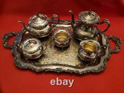 Community Tea Coffee Service 6 Item Set Ascot Sheffield Silver Repousse 30 Tray