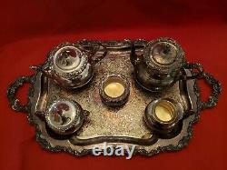 Community Tea Coffee Service 6 Item Set Ascot Sheffield Silver Repousse 30 Tray