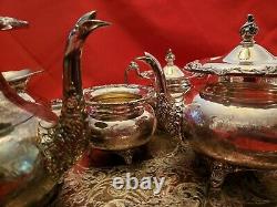 Community Tea Coffee Service 6 Item Set Ascot Sheffield Silver Repousse 30 Tray