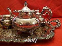 Community Tea Coffee Service 6 Item Set Ascot Sheffield Silver Repousse 30 Tray