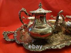 Community Tea Coffee Service 6 Item Set Ascot Sheffield Silver Repousse 30 Tray