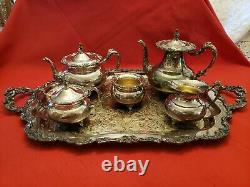 Community Tea Coffee Service 6 Item Set Ascot Sheffield Silver Repousse 30 Tray