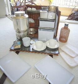 DREW & SONS EN ROUTE WICKER & SILVERPLATE TEA / PICNIC SET Automobilia c1910