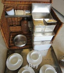 DREW & SONS EN ROUTE WICKER & SILVERPLATE TEA / PICNIC SET Automobilia c1910