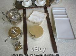 DREW & SONS EN ROUTE WICKER & SILVERPLATE TEA / PICNIC SET Automobilia c1910