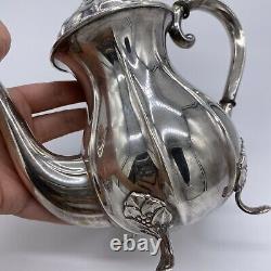 Danish Silver Plate 3 Piece Tea Set Melon Shape Pot Cream Sugar Open Bowl 20th C