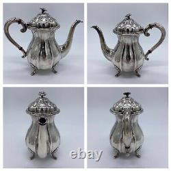 Danish Silver Plate 3 Piece Tea Set Melon Shape Pot Cream Sugar Open Bowl 20th C