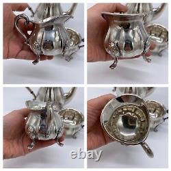 Danish Silver Plate 3 Piece Tea Set Melon Shape Pot Cream Sugar Open Bowl 20th C