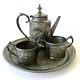 Derby Sp Repousse Tea Set 4 Piece Silver Plated Tray Teapot Creamer Sugar 1930's
